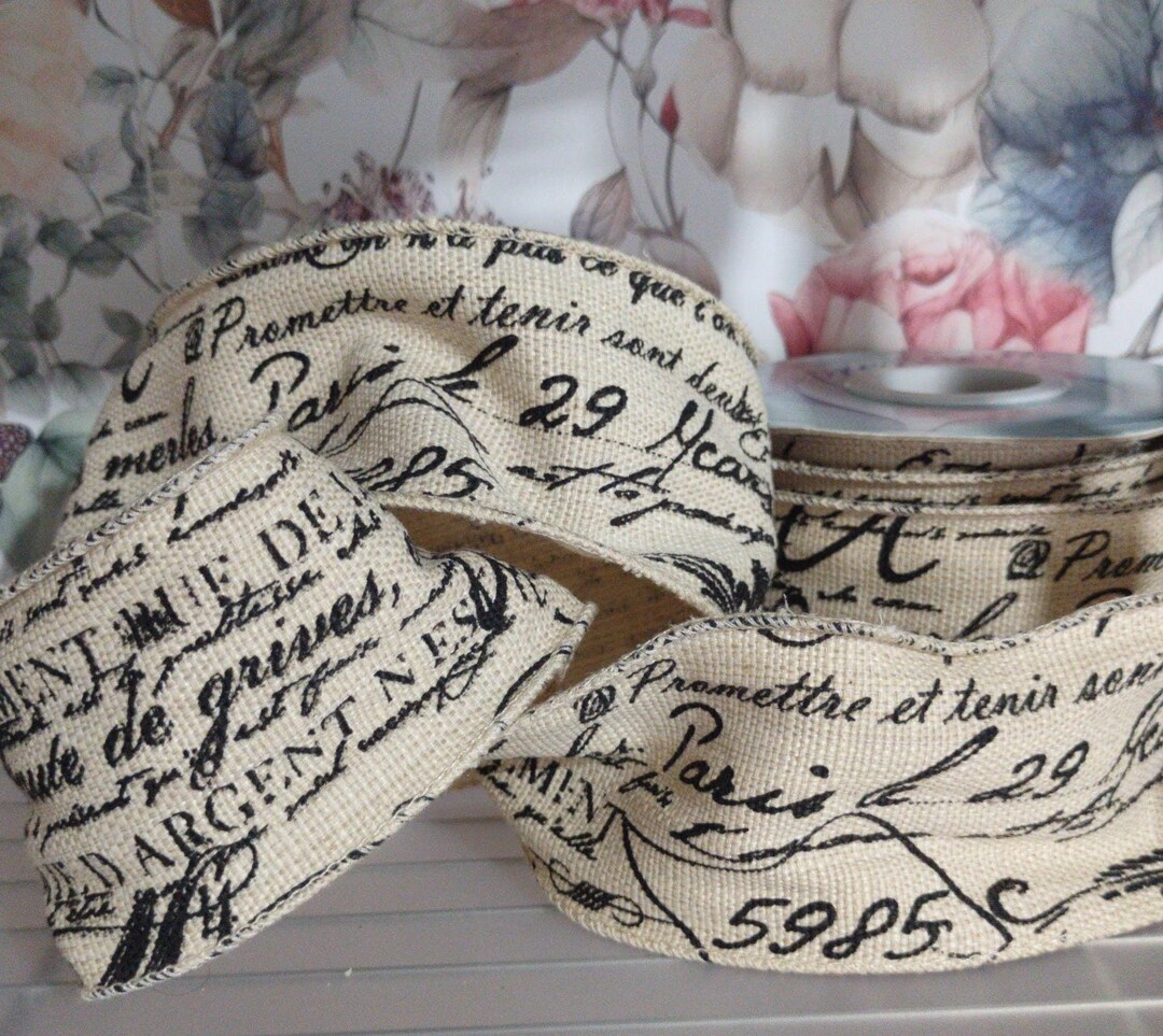 Fun Script Ribbon Paris Black Script Ribbon on Burlap 2.5 Wide X 10 Yards - Etsy