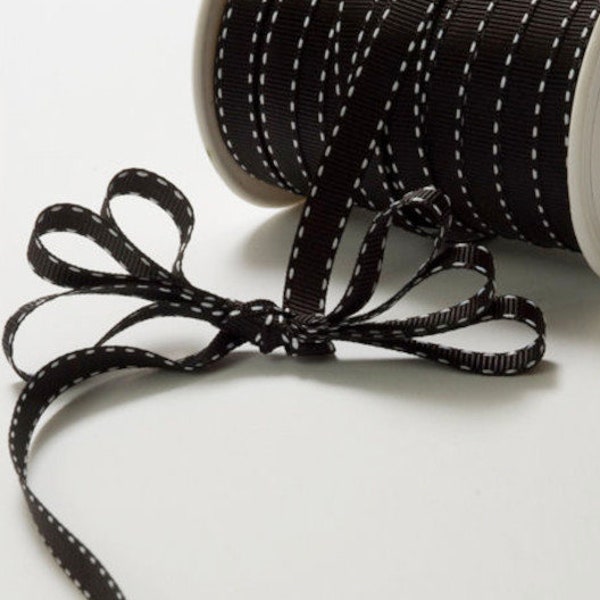 3/8 Inch Classic Grosgrain Ribbon with Woven Stitched Edge BY THE YARD  Black