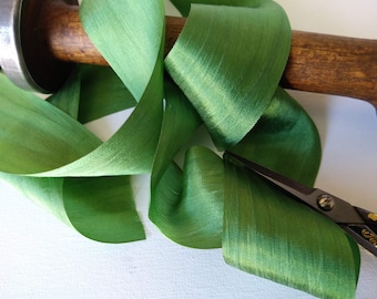 Green Silk Ribbon, 1.25 Inch Silk Ribbon, Green Ribbon. Gift Wrap, Packaging, Wedding Favors,