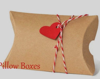 Kraft Pillow Boxes - set of 12 -  Embellish with Deco Tapes - 3 1/2 x 3 x 1 Inches - GIfts or Packaging Wedding Favors Boxes / Favor Boxes