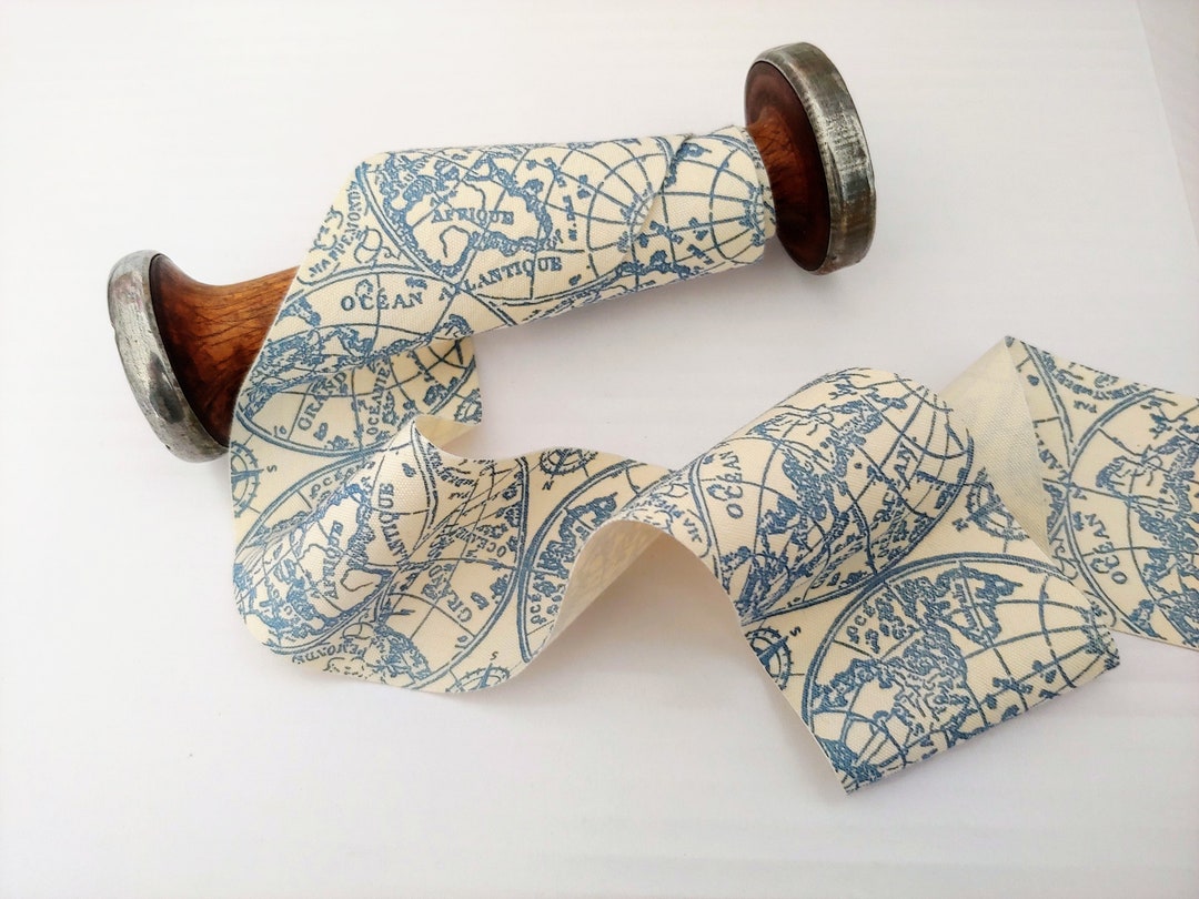 World Map Craft Ribbon World Map Ribbon - 2-inch Natural Canvas - Blue - by the Yard Weddings ...