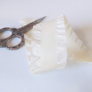 Ivory Ruffle Ribbon, 1.5” wide BY THE YARD,  Wedding Ribbon Faux Suede/Satin