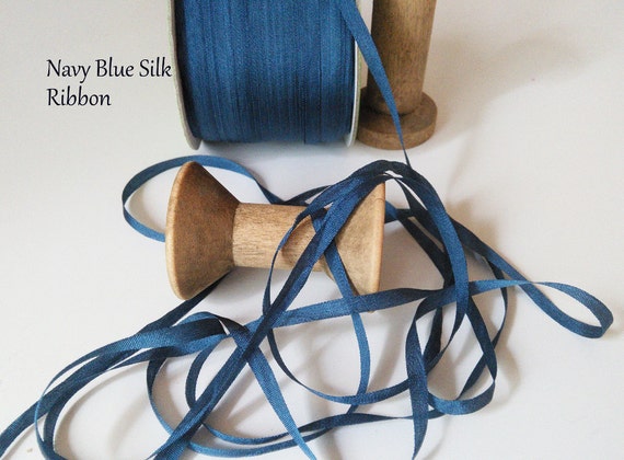 2 Yards Navy Silk Ribbon 1/8 Wide Ribbon Weddings, Invitations, Gift Wrap,  Trim, Scrapbooking, Party Supplies by the Yard 