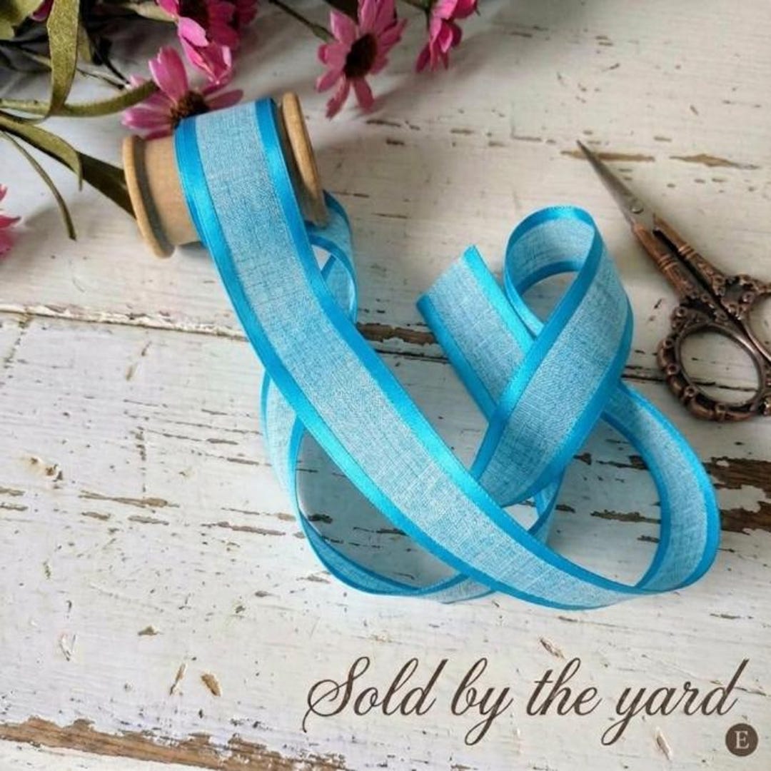 Turquoise Faux Linen Ribbon With Satin Edge 7/8 - Etsy