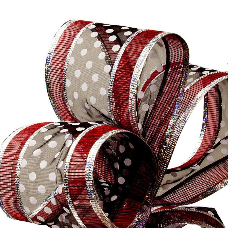 bows and ribbons 2.5 wide packaging wired edge RIBBON 5 YARDS BlackWhite  Polka Dot  Red Border RIBBON wrapping party