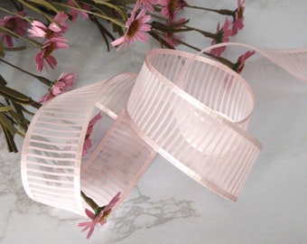 Pink Blush Sheer Ribbon, Wedding Cards Gifts DYI  Sheer Dusty Blue  1.5 wide By the Yard