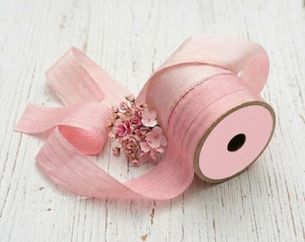 Pinks  Silk Ribbon, Hand Dyed Silk, Light Pink Silk Medium Pink Silk