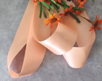 Peach Double Faced Satin Ribbon 1.5” wide BY THE YARD, Wedding Sahes, Cards, Hair Bow