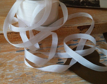 white silk ribbon, by the yard, small silk ribbon, vintage style, 100 %  silk ribbon, ,wedding favors , farmhouse,romantic