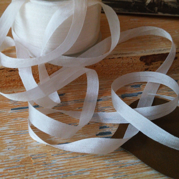 white silk ribbon, by the yard, small silk ribbon, vintage style, 100 %  silk ribbon, ,wedding favors , farmhouse,romantic