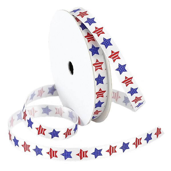 Ribbon. Trim.  3/8 Inch Red white and Blue  Star Grosgrain Ribbon, By the yard