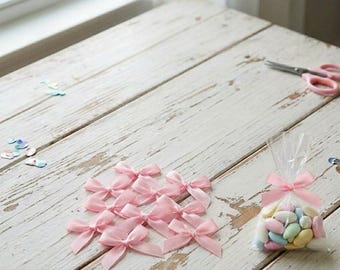 30 Mini Satin Ribbon Bows  Mini  1.37x1.57in. Appliques DIY Craft Pink