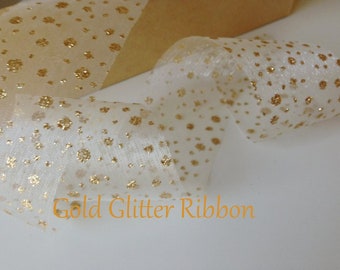 Sheer Gold Glitter Ribbon, 1.5 inches by the yard