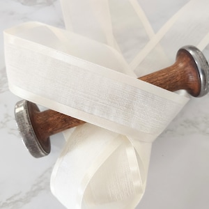 Ivory Faux Linen Ribbon with Satin Edge- 7/8&quot;-1 1/2&quot; Wedding Gifts, Bridesmaid Gifts