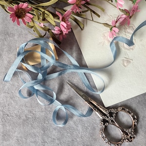 Dusty Blue 1/4&quot; Silk Ribbon, By The Yard small, romantic, beautiful, Weddings, Favors