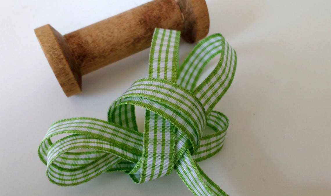 Ribbon, 10 Yards Green Ribbon, 3/8 Inch Solid Checkered Ribbon, Wedding ...