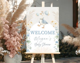 Neutrale Gans-Babyparty-Willkommensschild-Bearbeitbares Party-Dekor (Canva-Vorlage druckbares Poster)