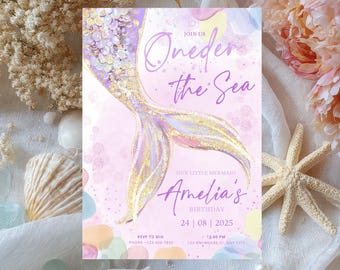 Pink Mermaid Oneder the Sea Editable Birthday Invitation (Canva Template Digital Download)