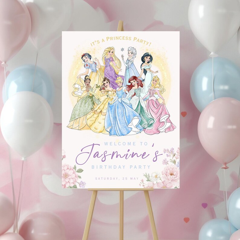 Welcome Princesses Princess Birthday Welcome Sign, Girly Party Decor, Pastel Fairy Tale ...