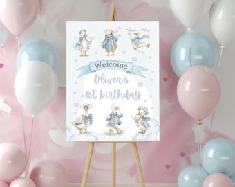 Bearbeitbare Alberne Gans Erster Geburtstag Willkommen Zeichen Party Dekor (Canva Template Printable Poster)