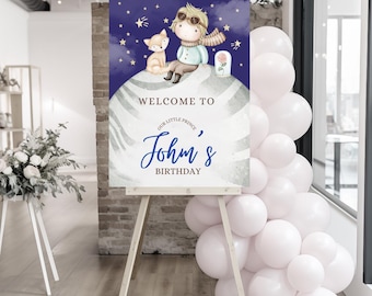 Little Prince Birthday Welcome Sign Printable Birthday Poster for Boys (Editable Canva Template )