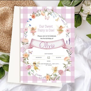 Sweet Fairy 1st Birthday Invitation: Pink Floral Garden Party (Editable Template)