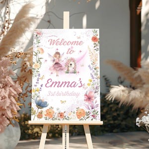 Fairy Birthday Welcome Sign: Editable Floral Garden Party Poster