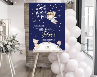 Little Prince Birthday Welcome Sign for Boys Birthday Decoration (Editable Canva Template)