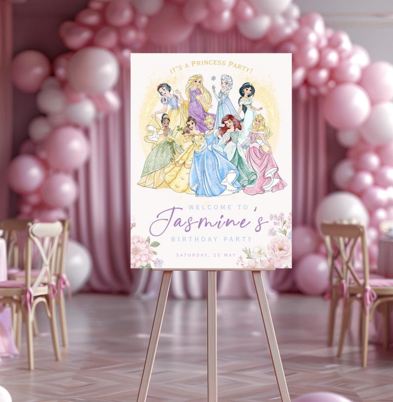 Welcome Princesses Princess Birthday Welcome Sign, Girly Party Decor, Pastel Fairy Tale ...