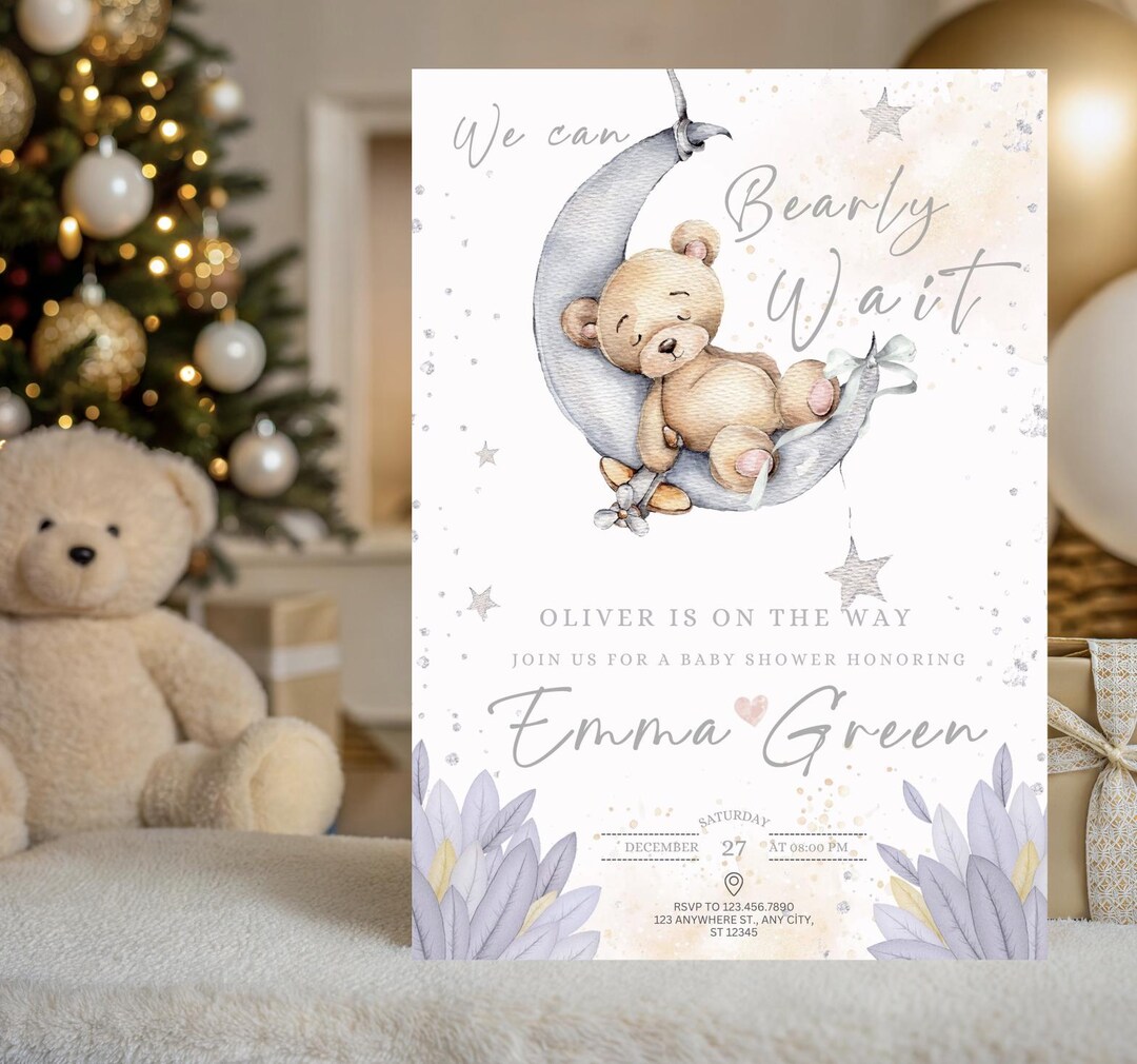 Teddy Bear We Can Bearly Wait Editable Baby Shower Invitation (editable ...