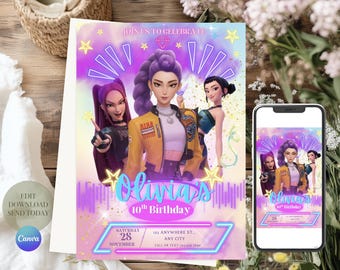 K-Pop Demon Hunter Birthday Invitation Editable Canva (Digital Download)