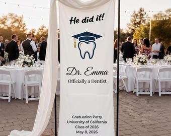 Personalized Dentist Graduation Banner, Custom Photo Backdrop, Class of 2026 Party Sign