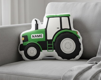 Custom Tractor Plush Pillow, Personalized Name Tractor Shaped Cushion, Farm Nursery Decor