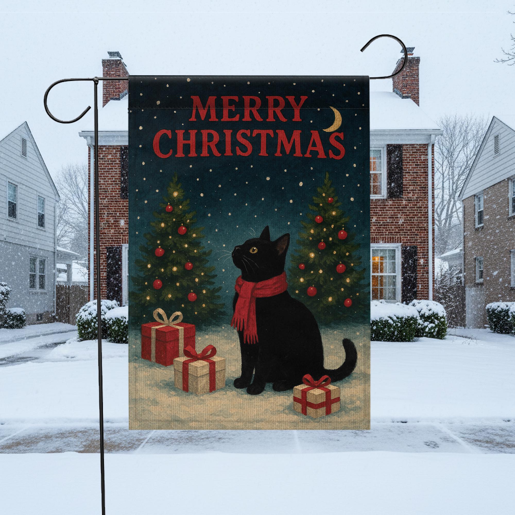 Discover Merry Christmas Cat Garden Flag: Holiday Outdoor Yard Banner