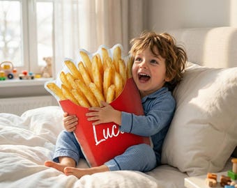 Personalized French Fry Plush Pillow: Custom Name Print, Food Shape Cushion