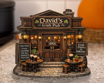 Personalized Faux 3D Wood Irish Pub Sculpture, Custom Name Sign