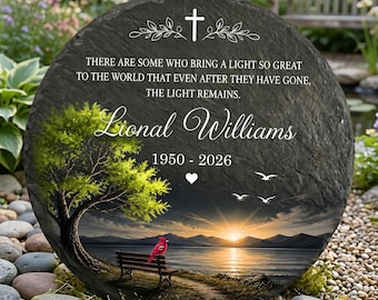 Personalized Memorial Garden Stone, Sunset Lake Scene, Rock Slate Tribute
