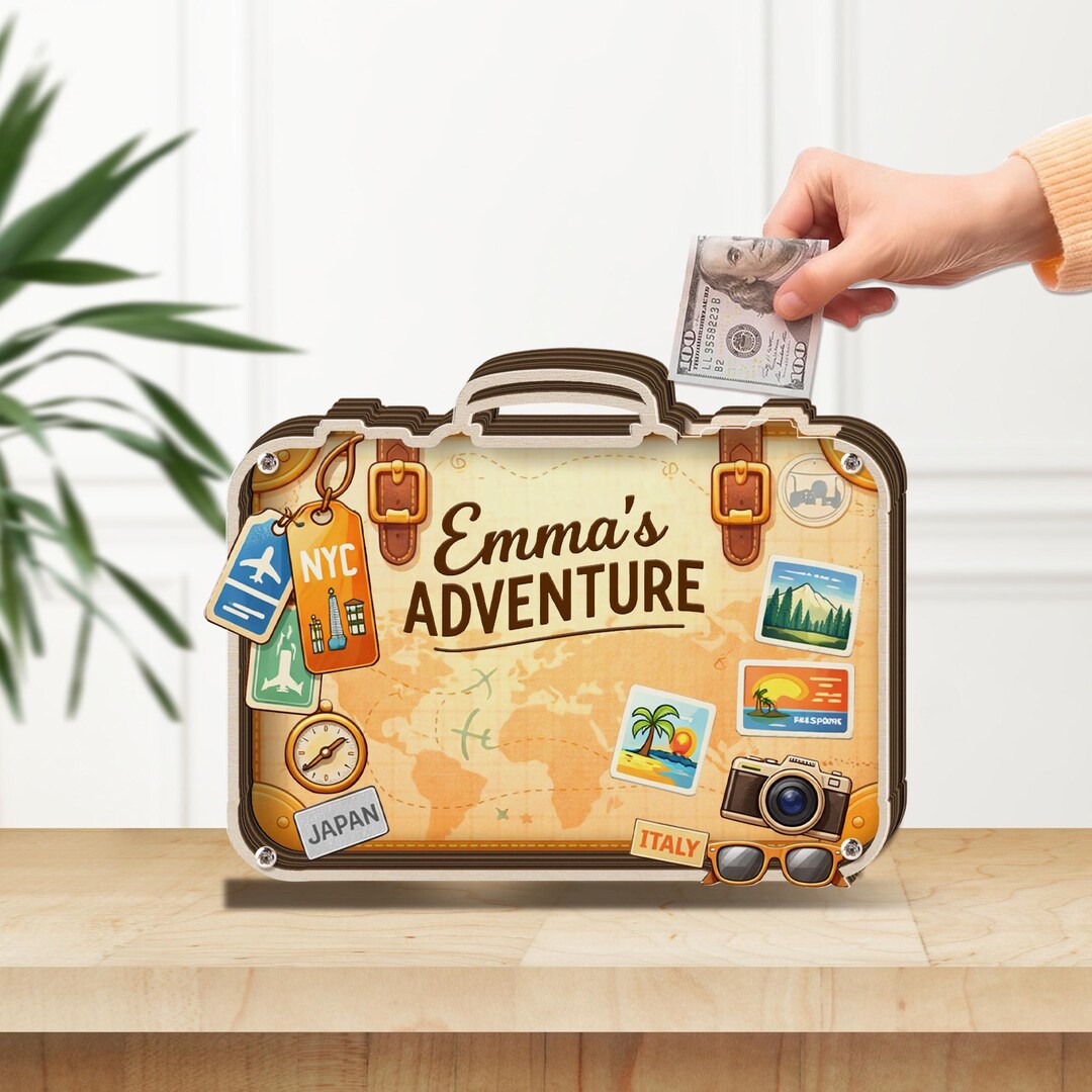 Personalized Suitcase Piggy Bank, Adventure Fund, Custom Name - Etsy