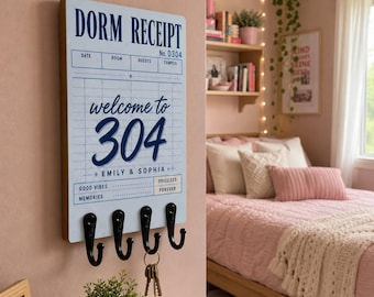 Personalized Wooden Key Holder, Dorm Receipt Roommate Wall Organizer