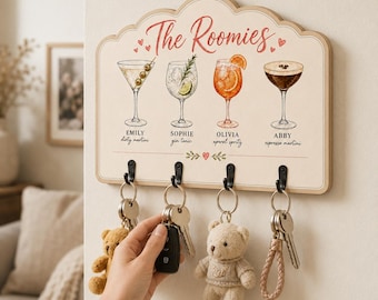 Personalized Roommate Key Holder, Dorm Custom Cocktail Name Sign
