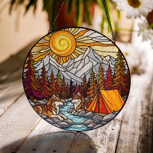 Wolf Glass Suncatcher: Mountain Cabin Decor, Rustic Window Art