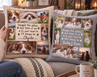 Custom Pet Photo Pillow: Collage Cushion, Dog Cat Memorial Home Decor