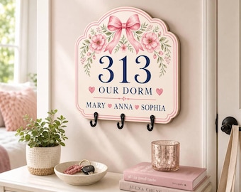 Personalized Wooden Dorm Key Holder, Custom Room Number Sign, Roommate Name Plaque
