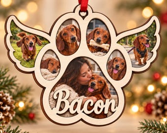 Personalized Two-Layer Wooden Ornament: Paw Print Dog Christmas Tree Decor