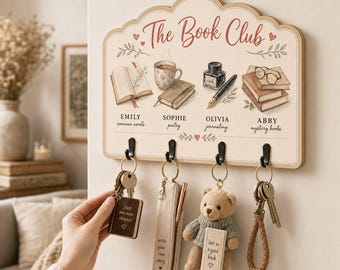 Personalized Roommate Key Holder, Dorm Custom Book ClubName Sign