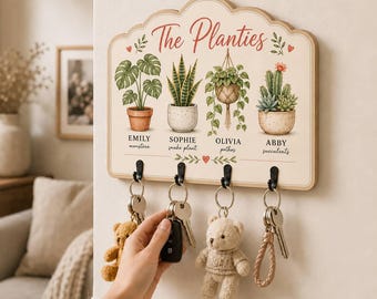 Personalized Roommate Key Holder, Dorm Custom Plant Name Sign