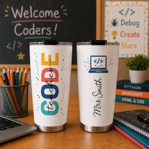 Gobelet personnalisé Coding Teacher 20 oz, tasse pour cours d'ordinateur, conception de code pour ordinateur portable