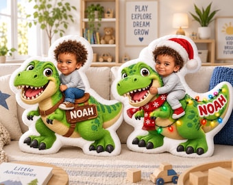 Personalized Plush Pillow: Dinosaur Rider Decor Christmas Kids Room Accent