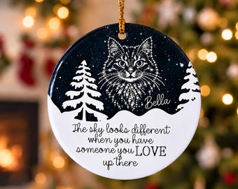 Personalized Ceramic Ornament: Cat Memorial Winter Night Christmas Tree Decor