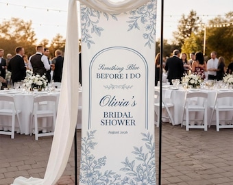 Personalized Bridal Shower Welcome Sign, Something Blue Wedding Banner, Custom Name Event Decor